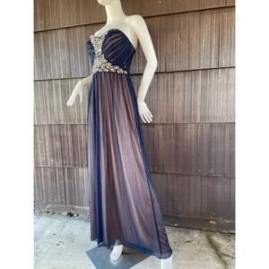 🔥Deb Strapless Navy Blue Beaded Formal Cocktail Evening Prom Gala Maxi Dress 7